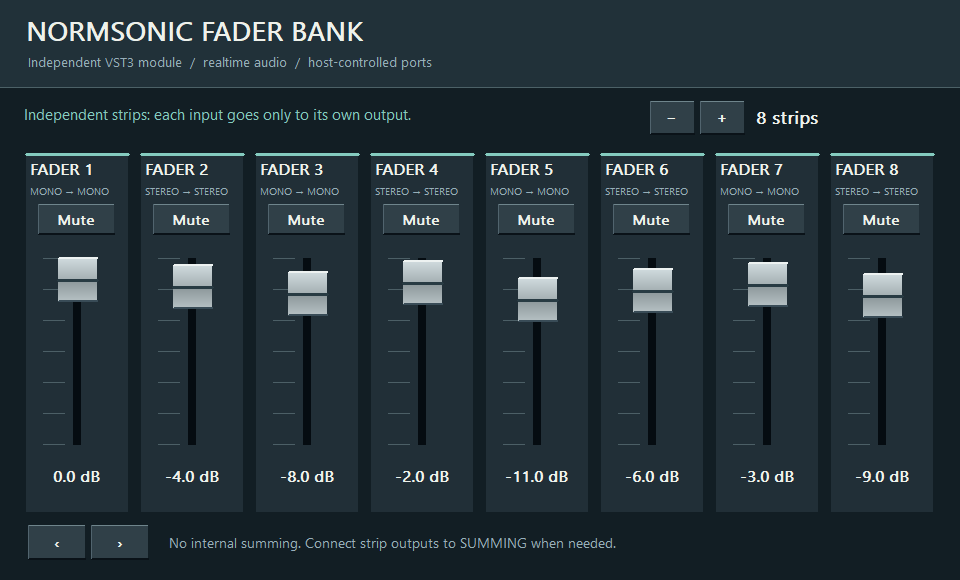 Dejanski izvorni vmesnik · NORMSONIC FADER BANK